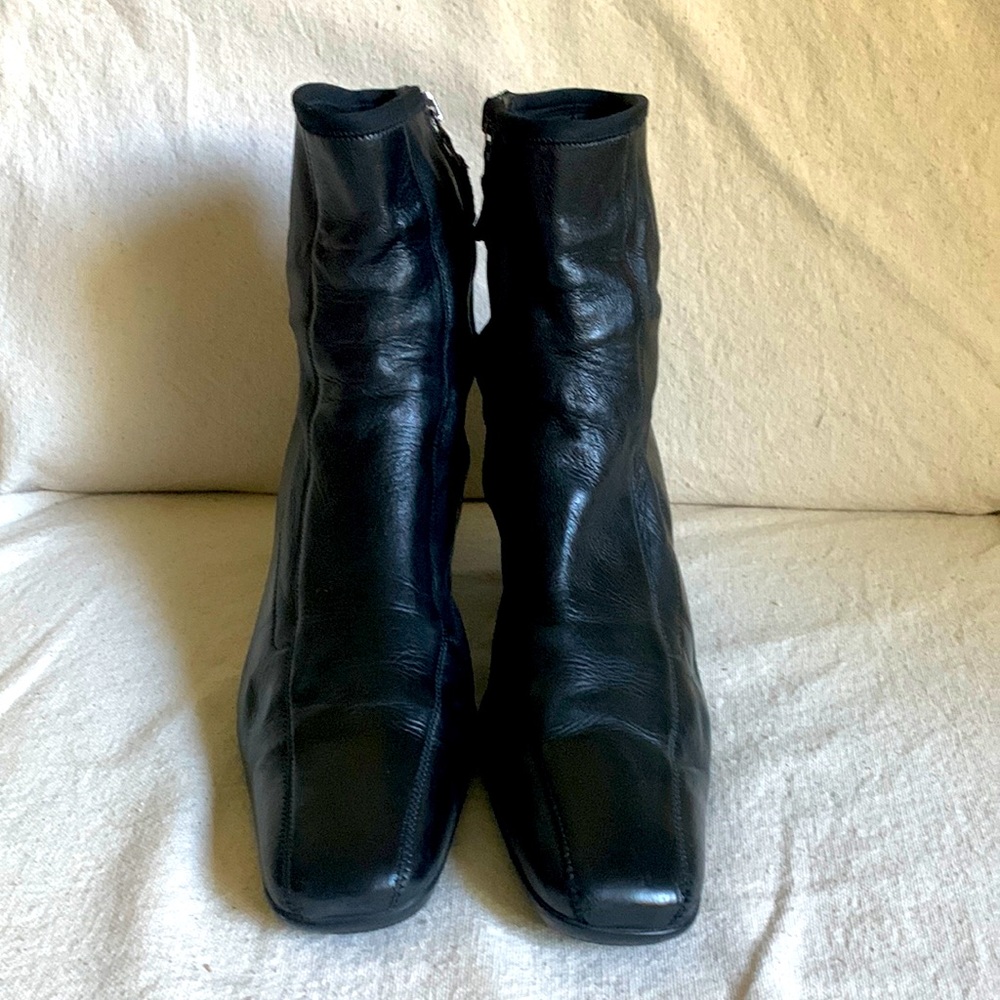 Prada Vintage ankle black leather boots square toe 39 EU or 8  8.5 US Designer